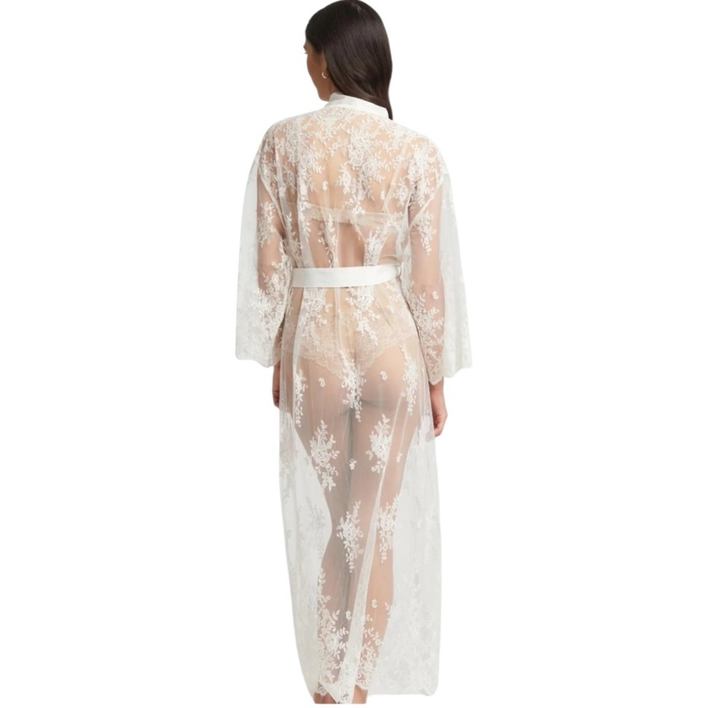 Rya Collection Darling Robe womens MEDIUM / LARGE lace mesh ivory bridal wedding - Picture 2 of 10